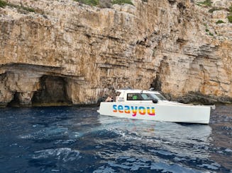 Passeio de barco de luxo de dia inteiro pela caverna azul e pela ilha de Hvar saindo de Milna, Brac