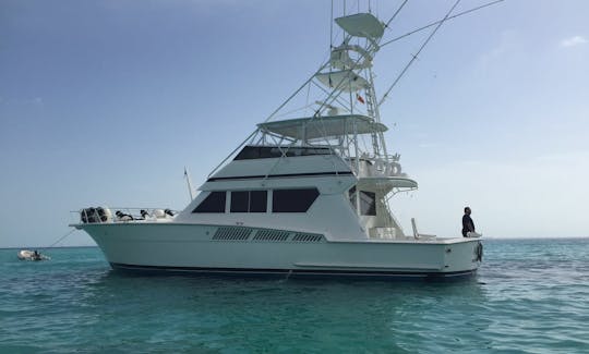 Biggest Private 65ft Hatteras Luxury Yacht up to 28 pax in Cancún, Quintana Roo