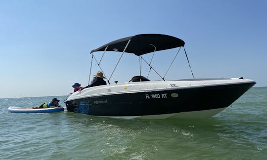 Barco de cubierta Bayliner de 19 pies, rápido y cómodo, para un máximo de 9 personas. (¡De lunes a viernes, 10% de descuento!)