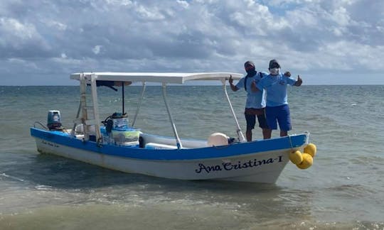 Panga de pesca para 4 pessoas em puerto Morelos