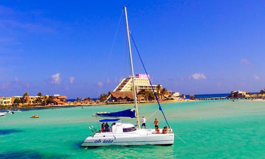 Cheers to the Seas: 37ft Catamaran Charter in Cancún with Open Bar Options!