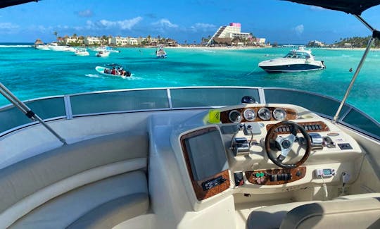 Charter this amazing 44' Flybridge Meridien Yacht in Cancun up 17 guests