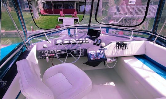 It's a fly bridge yacht which means we
have separate space for driving to give you complete privacy.