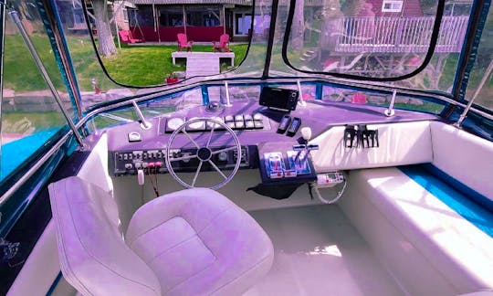 It's a fly bridge yacht which means we
have separate space for driving to give you complete privacy.