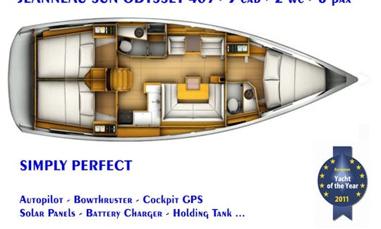 Jeanneau Sun Odyssey 409（2015/8人乗り）コンフォートヨット、コス島からギリシャのエーゲ海諸島まで出航