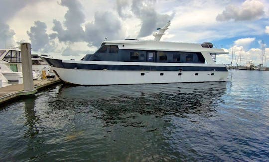 The 84 foot Lady Pearl complete with four bedrooms, two and a half baths, cooks kitchen and open living room dining combination.