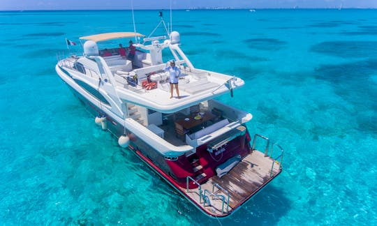 Enjoy Cancun and Isla Mujeres in style on this gorgeous 80ft Dyna Craft featuring jacuzzi