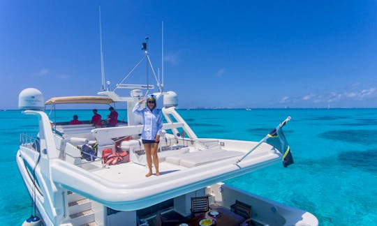 Enjoy Cancun and Isla Mujeres in style on this gorgeous 80ft Dyna Craft featuring jacuzzi