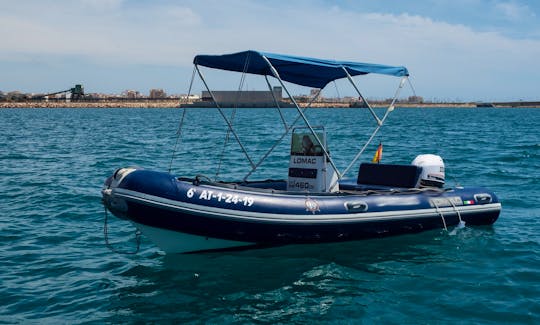 Rent for Half Day or Full Day this Lomac 460 OK Semi Regid Boat in Torrevieja, Levanteboats