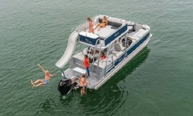 28’ Double Decker Pontoon with Water Slide on Lake Norman