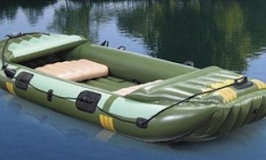 Inflatable row boat for $10 CAD per hour in Delta, British Columbia.