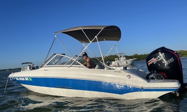 The Godfrey Water Slide 24' TriToon! - Lake Escapes Boat Rentals