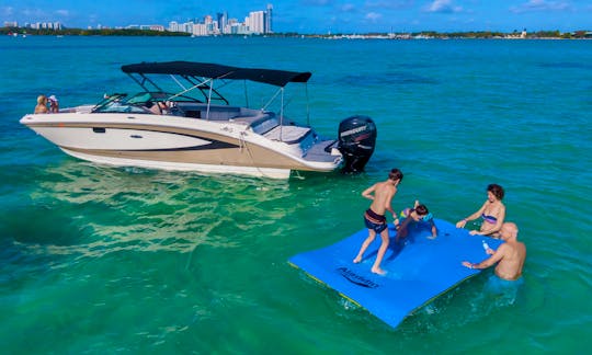 **TOP RATED** Giant Sea Ray Sundeck boat Rental in Miami Beach, Florida up to 9 people!