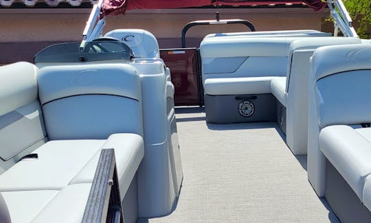 Beautiful 2022 Crest 240LX Tritoon for rent at Bartlett Lake with seating for 14!