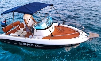 17ft Fisher Sundeck Boat powered with 75 Hp engine for rent in Hvar