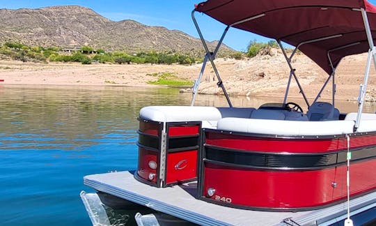 Beautiful 2022 Crest 240LX Tritoon for rent at Lake Pleasant w/ seating for 12!