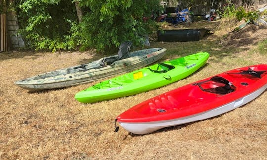 3 kayaks, each with life jackets and paddle $15 per hr each or $30 per hrs all three