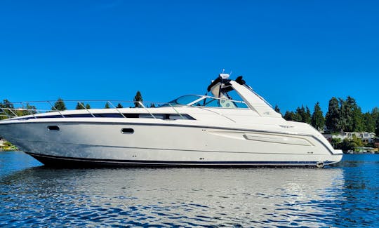 This boat is perfect for your private charter.  Double bimini top front and rear to provide shade (it is open in this picture but can be closed for sh