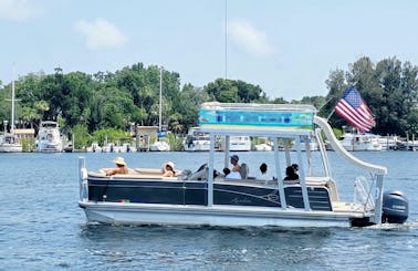 TARPON SPRINGS PRIVATE SLIDE BOAT W/CAPTAIN ~Islands~Parties~More on an AVALON PONTOON BOAT WITH SLIDE!