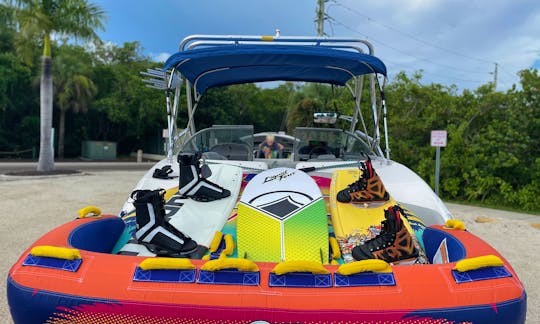 Optional toys - Men's Wakeboard, Women's/Youth Wakeboard, Inflatable Tube, and Inflatable Island.