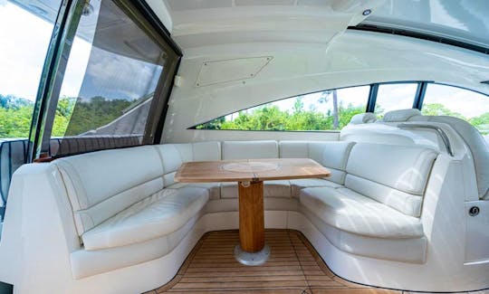 Different cushioned seating areas through the boat.