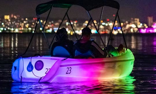 What to do in San Diego at the evening? Where to go to celebrate anniversary? Cool way to propose in San Diego area? - 1 answer is Glow Boat pedal boa