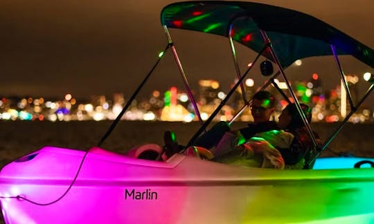 Unique Night Date idea in San Diego! Neon glowing pedal boat ride with gorgeous Downtown view!