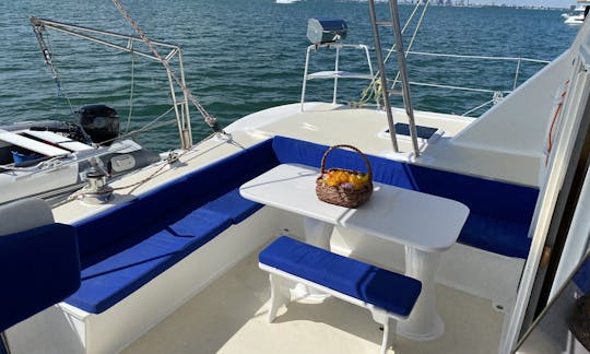 Catamarán de 48 pies navegando por la bahía de Biscayne. Fiesta, Curación de sonido, Wingfoil