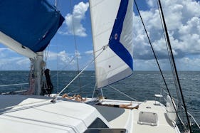 Large Catamaran sailing on the Biscayne Bay from Miami