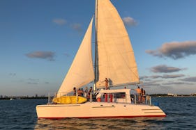 This Catamaran Party Boat accommodates up to 49 people with a captain and crew!