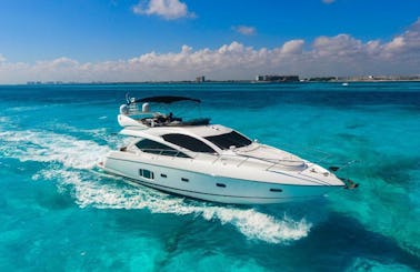 Amazing 64ft Flybridge Motor Yacht Rental in Cancún and isla mujeres holds 20 person!