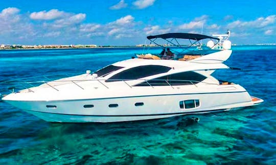 Sunseeker Flybridge 64’ Power Mega Yacht with Premium Bar and Chef Included in Cancún, Quintana Roo