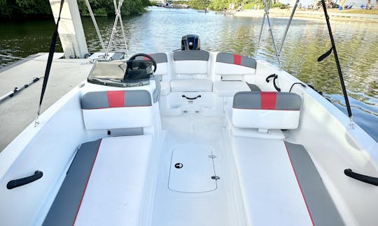 The Sand Bar Express Tahoe T-18 Deck Boat Rental in Hallandale Beach, Florida