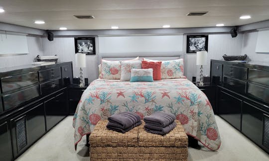 One of the staterooms with a king size bed