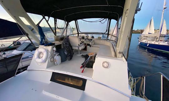 Front of upper deck with helm controls