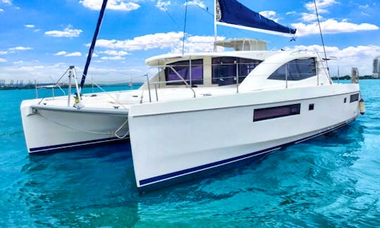 Avalon One - 2016 Leopard Catamaran - Front View of the 48' Catamaran on the Water