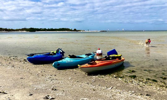 3 kayak options with accessories. Dry bags and beach accessories available.