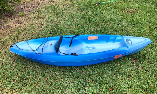 Blue Pelican Kayak with safety gear for rent in Pensacola