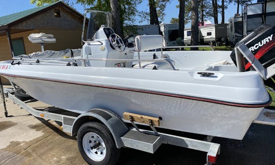 Fishing deck boat on lake Conroe