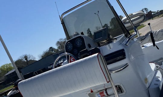 Fishing deck boat on lake Conroe