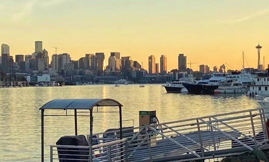 We launch from here, in view of the Space Needle on Lake Union.  Beautiful Sunset on the Lake!