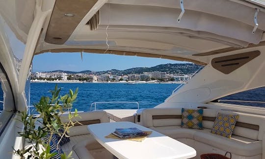 Princess V65 Power Mega Yacht Rental in Golfe-Juan, Provence-Alpes-Côte d'Azur.