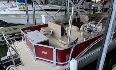 Harris Tritoon 28' - lilly pad, skis, and towable tube MM15 north side channel