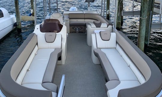 There is ample space to lay out in the sun on our luxury pontoon!