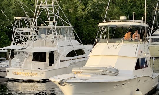 Charters de pêche sportive personnalisés à bord d'un yacht Hatteras de 46 pieds