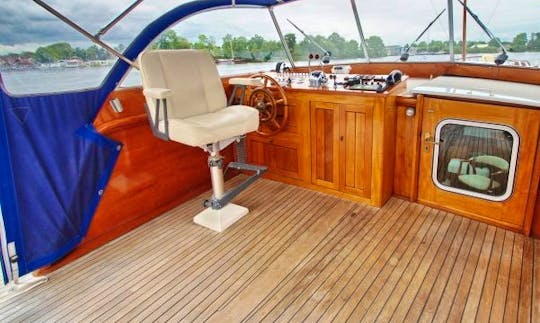 Take a ride in history on this crafted wood/steal boat, perfect for The Hamptons!