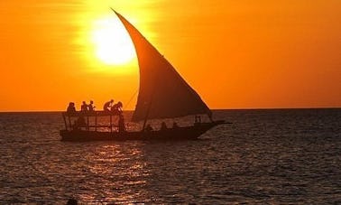 Crucero en dhow con asiento de sol en Zanzíbar en Tanzania