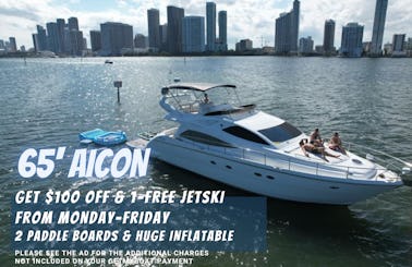 65' AICON🔰 Amazing Boat in Miami - $100 OFF &1-FREE JETSKI MONDAY-FRIDAY
