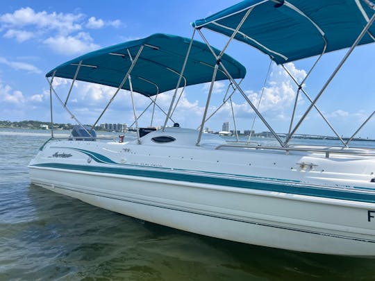 Beautiful 24 foot Hurricane Deck boat with brand new custom double shade cover!