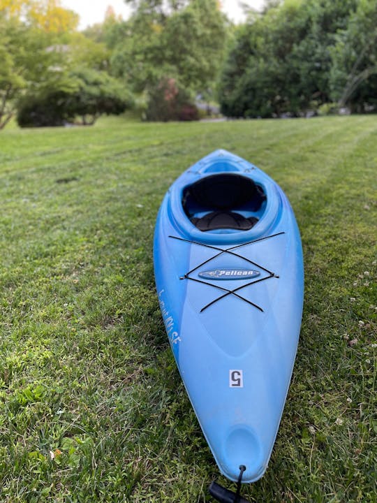 Sleek blue 9ft sit-inside kayak located near Brandywine River